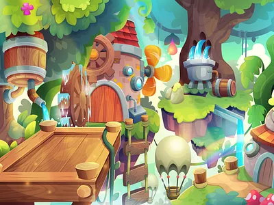 Whimsical Springs Village background cartoon design fantasy flat game graphic design illustration playful springs vector village whimsical