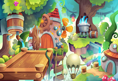Whimsical Springs Village background cartoon design fantasy flat game graphic design illustration playful springs vector village whimsical