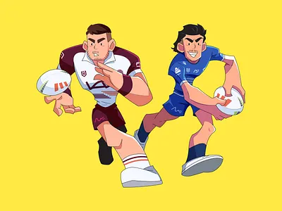 Rugby Players ball cartoon character colorful flat fun illustration players playful rugby sports vector vibrant