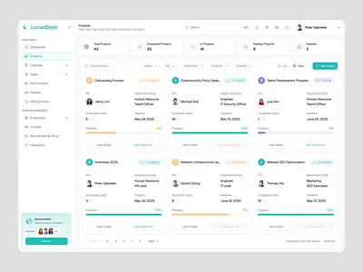LunarDesk - Dashboard Task Management Project Page animation card clean dashboard dashboard task design minimalist productivity project list smooth task task management task management dashboard task tracker to do ui uiux ux website
