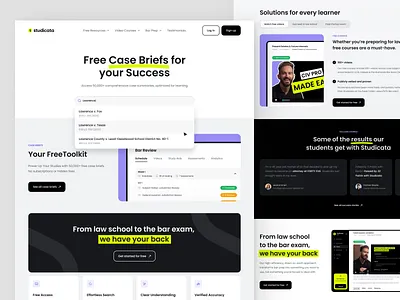 Studicata - Website bar exam bb agency clean highlights homepage landing page law school light dark sections lms minimal purple saas solution studicata testimonials ui user interface web design website