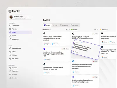 Creative PM Tool app clean design details hover interface kanban light lists minimal navbar product saas settigns sidebar ui ui design ux ux design web