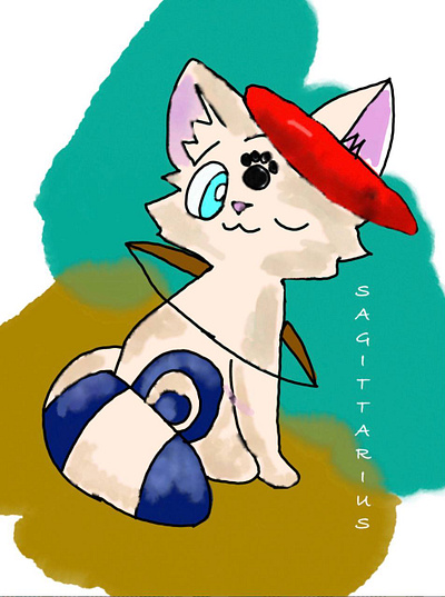 Sagittarius Zodiac Cat — Character Illustration digital drawing
