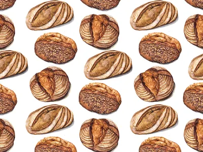 Artisan breads pattern - Hand-painted watercolour artisan bread baking bread pattern cafe art food pattern sourdough bread watercolour patterns