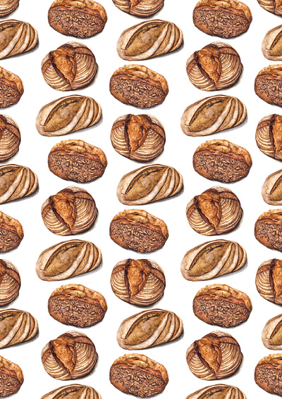 Artisan breads pattern - Hand-painted watercolour artisan bread baking bread pattern cafe art food pattern sourdough bread watercolour patterns