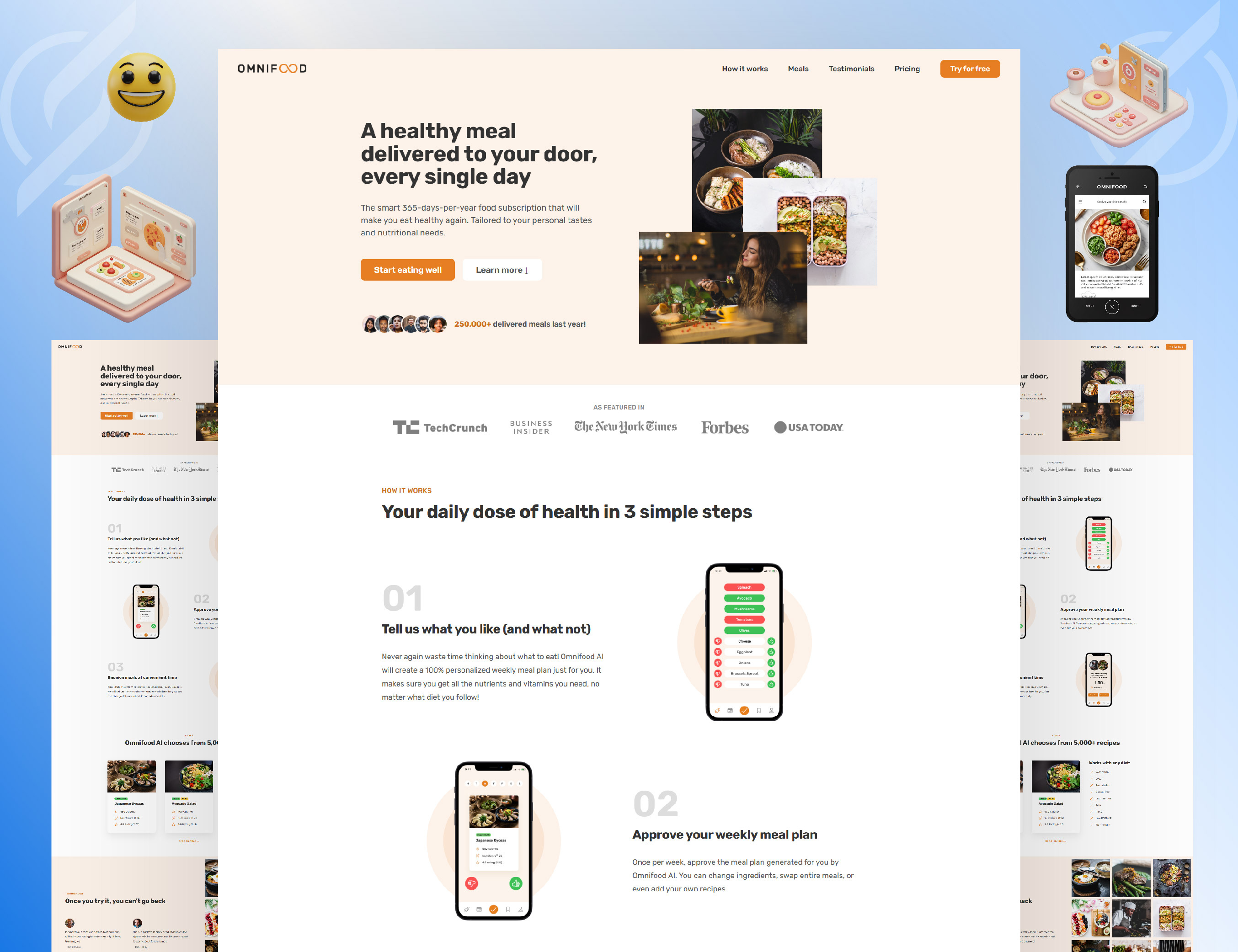 Omnifood – AI-Driven Healthy Meal Subscription 🍽️ ai branding cleancode css features development figma frontend graphic design healthyeating html pranto prantomollick responsivedesign subscriptionservice theme development ui ux webdesign wellness wordpress