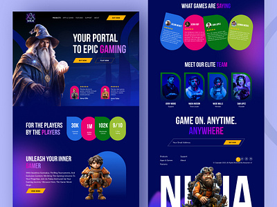 Ninja-Game Landing Page apex legends card card design community cosplay cosplayers design fortnite games landing page minimal mobile games overwatch platform playing cards ui valorant web web design website