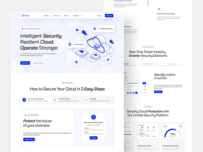 SaaS Cloud Security Landing Page ai b2b clean cloud cloud app cloud computing cloud server cloud storage database hosting landing page modern saas saas landing page security server technology uiux web design