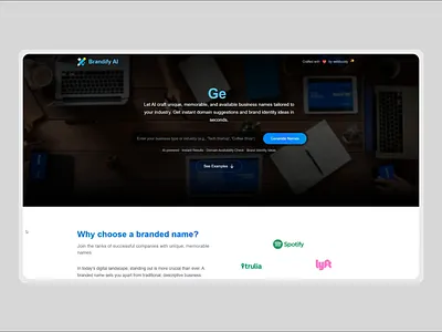 Brandify AI: AI Business Domain Name Generator aibranding aipowered brandidentity branding designforfounders domainnames figma figmadesign namegenerator ui uidesign uiux