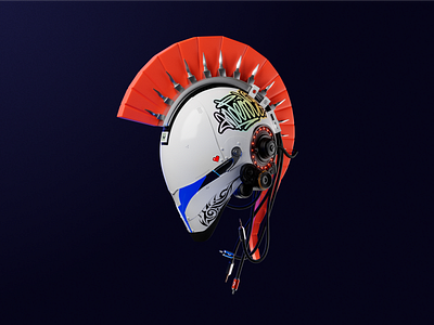 Cyberpunk Helmet Concept – 3D Design, CG, Graffiti Detail 3d 3d art 3d concept design 3d digital art 3d modeling 3d render cg cg art cyber cyberpunk cyberpunk 3d digital art futuristic game concept game design illustration navy red scifi white
