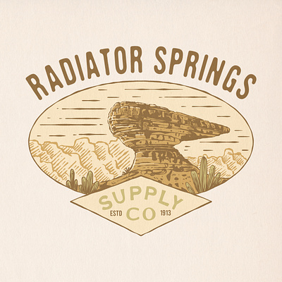 Radiator Springs drawing handdrawn illustration illustrationvintage radiatorsprings retroart vintage vintageart vintagestyle