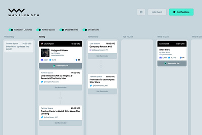 Wavelength - Polygon Events Tracker grey timeline ui web3