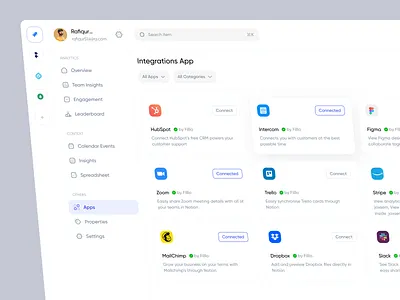 TimeTracker - Integrations App Page card clean connect dashboard desktop integrations minimalism modal modern preference saas saas design settings simple tabs ui user interface ux web web app