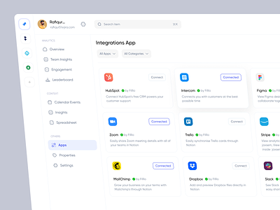 TimeTracker - Integrations App Page card clean connect dashboard desktop integrations minimalism modal modern preference saas saas design settings simple tabs ui user interface ux web web app