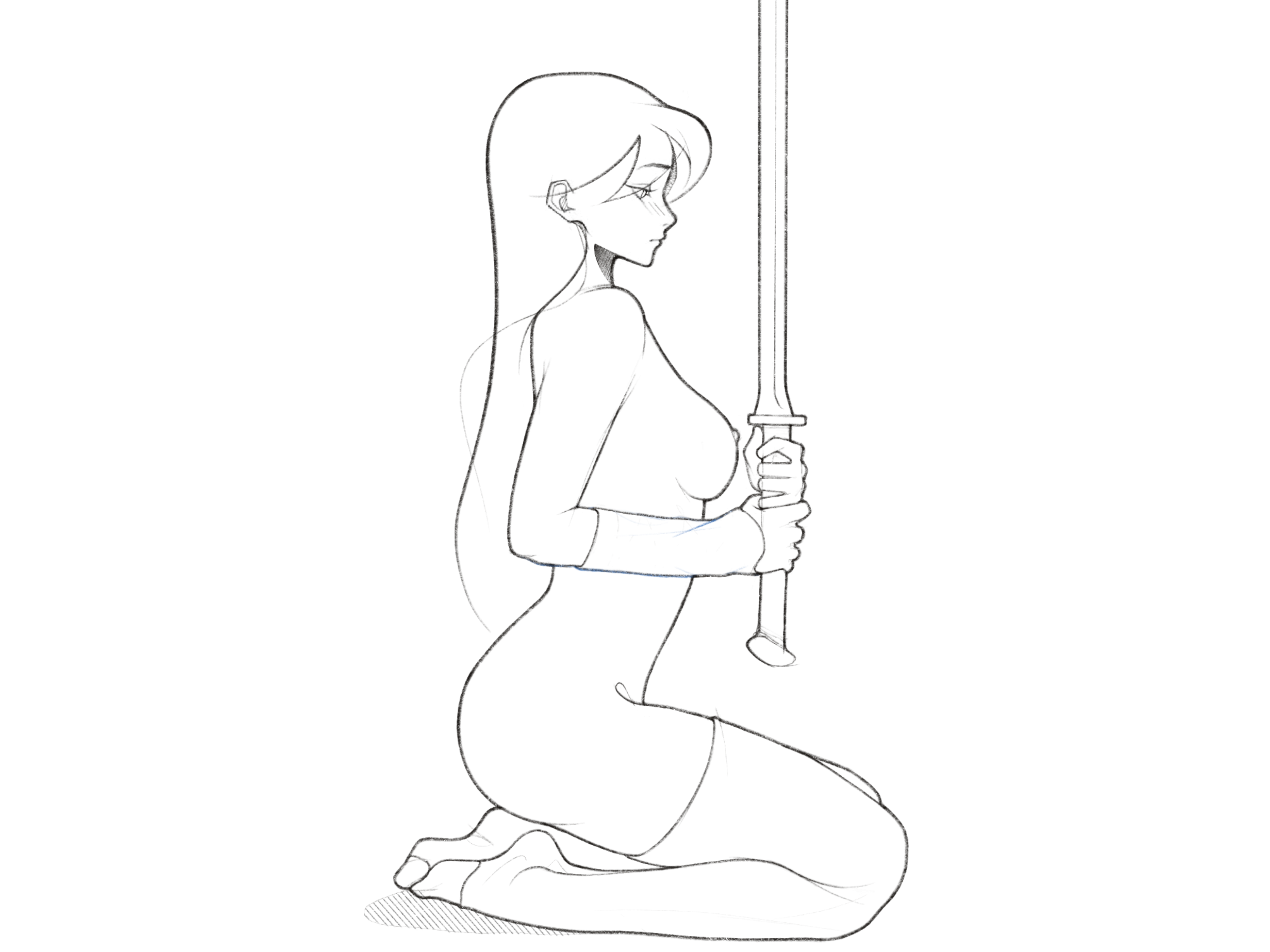 warrior black and white body character character design detalis draw drawing fantasy girl illustration minimal monochrome pencil procreate simple sketch sword warrior