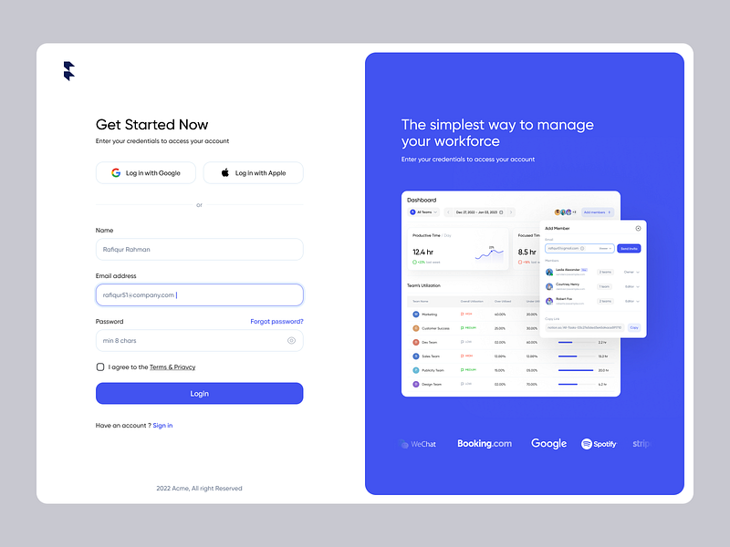 TimeTracker - Sign Up/Sign In Page b2b clean create account figma log in login minimal moden onboarding registration saas saas design sign in sign up signin signup split screen ui user interface webflow