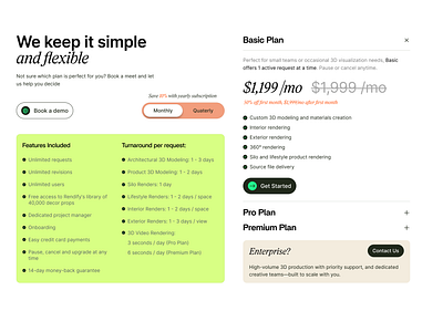 Pricing Section figma pricing rendify ui ux webflow website