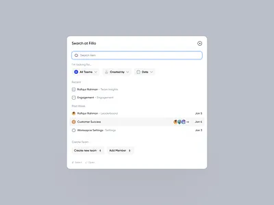 TimeTracker - Search Modal clean command command k component desktop filters minimal modal modals modern navigation pop up popup saas search search bar search box sidebar smart search user interface
