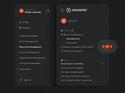 AI app Chat Panel's ai app dashboard pin pined profile projects settings sidebar