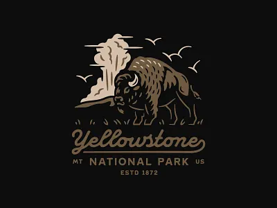 Yellowstone National Park bison buffalo cloud eruption geyser illustration landscape merch national park old faithful outdoors roadtrip scenery shirt design sightseeing smoke wildlife yellowstone