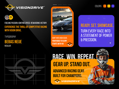VisionDrive – Branding & Identity for a Racing Powerhouse branding branding for athletes graphic design high speed branding logo design logo for racing motorsport branding racing brand identity racing organization logo sports logo design ui vision drive logo