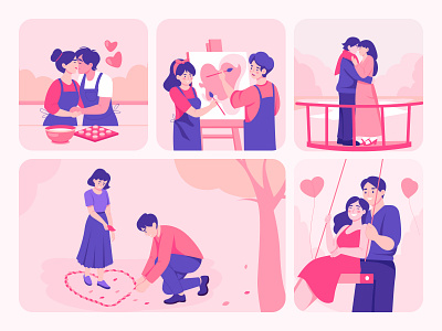Romantic Illustrations Art Set affection characters couple couple romance dating embrace emotions illustration love lovers marriage married couple moments passion relation relationship romance spouse valentine wedding