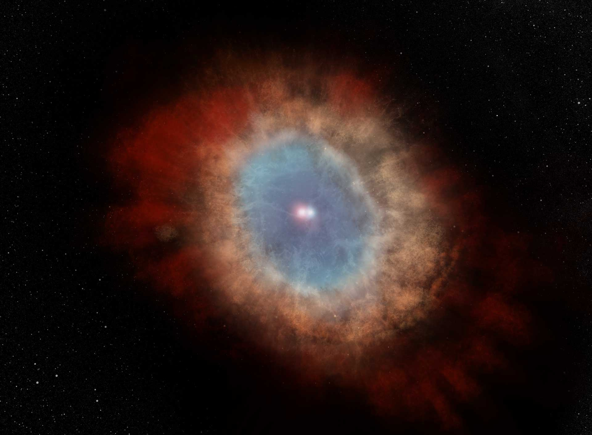 Webb illustration of 5 stars forming the Southern Ring Nebula graphic design illustration