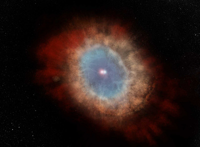 Webb illustration of 5 stars forming the Southern Ring Nebula graphic design illustration