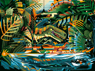 Prehistoric Energy adobe animals brush brushwork digitalpainting dinosaur flowers foliage forest greenery illustration leaves muti nature packagedesign photoshop tropical water