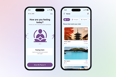 Wander by Vibe – Discover Places Based on Your Mood app illustration mood places travel ui vibe