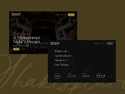 Theatre Company Homepage & Menu Concept agency app branding design home page homepage illustration landing landing page logo marketing menu navigation shakespeare ui ux web