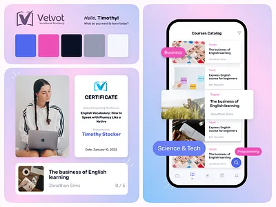 Mobile App for E-learning Platform | Velvot branding course design digital education e learning editech education educational platform english learning english platform learning app mobile app mobile design modern design online class online platform study studying ui design ux ui