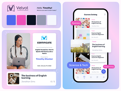 Mobile App for E-learning Platform | Velvot branding course design digital education e learning editech education educational platform english learning english platform learning app mobile app mobile design modern design online class online platform study studying ui design ux ui