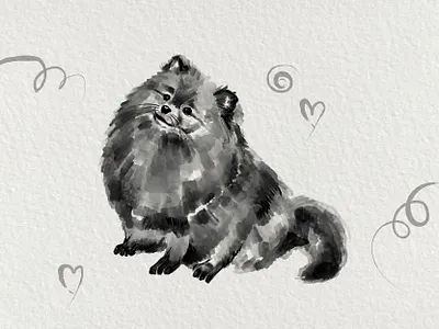 Cute Pomeranian illustration adobe illustrator cc cute cute dog design digital illustration dog dog illustration graphic design illustration ink ink and pen ink illustration pomeranian pomeranian illustration procreate ui watercolor