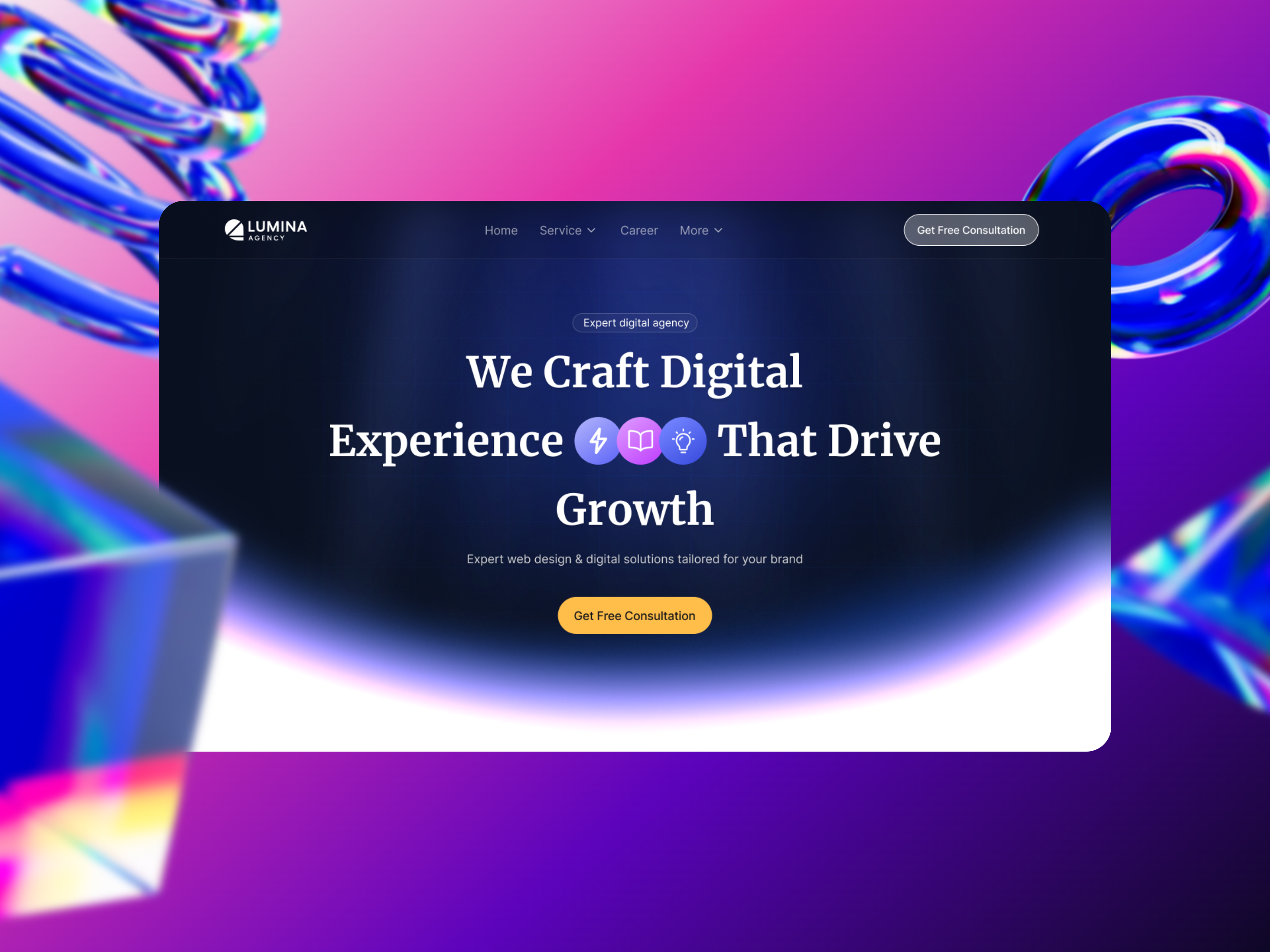 Lumina Agency - Hero Section Design agency agency portfolio animation company website dark mode design and development hero section landing page portfolio ui uidesign uiux website