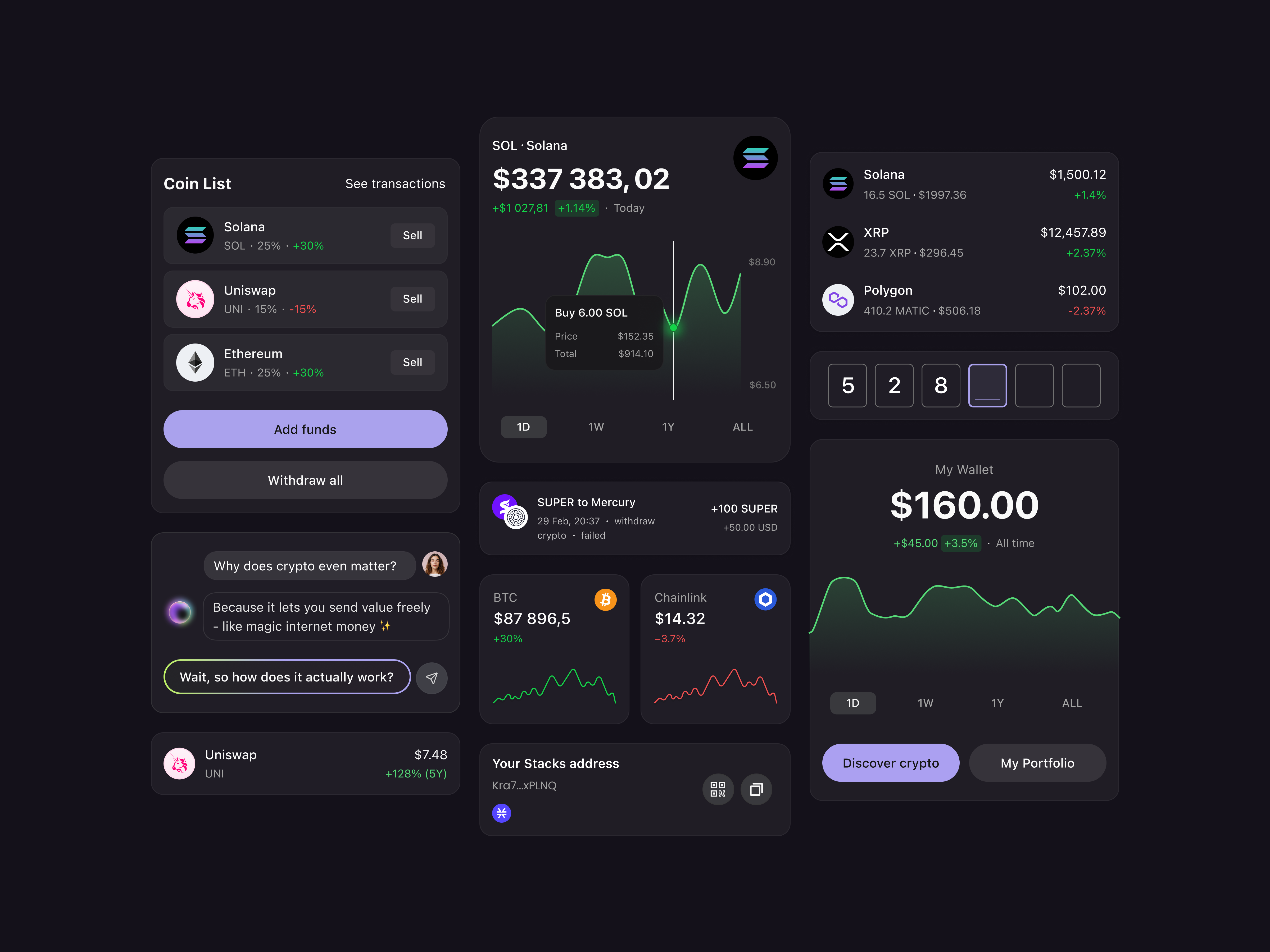 Finora - Crypto UI Components blockchain crypto cryptoapp cryptowallet darkmode darkui defi figmadesign fintech investmentapp modernui productdesign tradingapp uicomponents uidesign uxdesign walletui web3