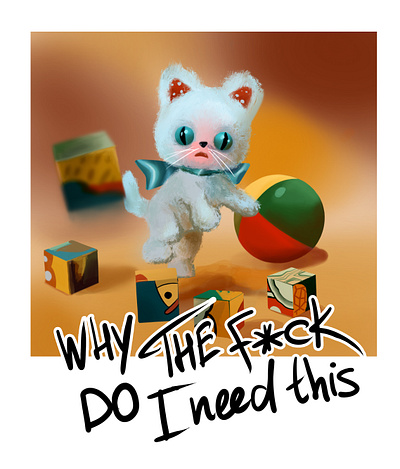 white kitten artist cartoon style charaster desing colors design charaster illustration print