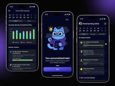 AI Habit tracker mobile app app graphic design habit healthcare illustration interaction design product design tracker ui uiux user flow