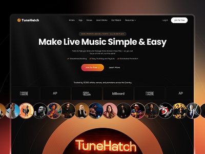 Live Music Booking Platform Homepage branding darkmode design figma landingpage ui ux webdesign