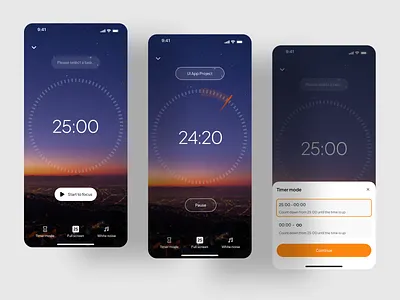 Tracker time app focus focus app mobile mobile app pomodoro timer ui ux