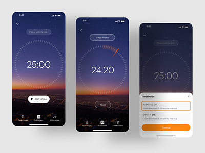 Tracker time app focus focus app mobile mobile app pomodoro timer ui ux