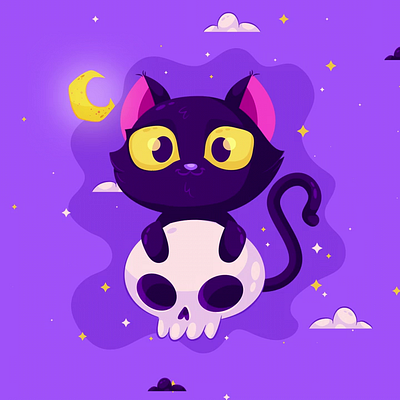 black cat on a skull black cat on a skull