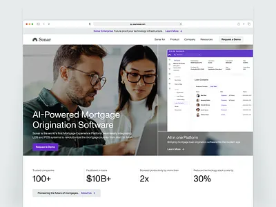Sonar - Hero Section best web design dashboard glass home page modern website mortgage product ui uiux ux web website ui сlear