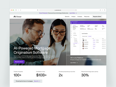 Sonar - Hero Section best web design dashboard glass home page modern website mortgage product ui uiux ux web website ui сlear