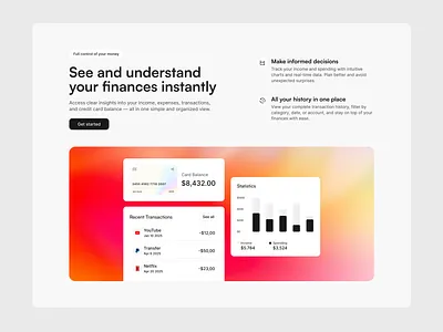 Credit card Finance Web Design clean design credit card data ewallet finances financial landing page money pay payments saas software stats transactions wallet wealth web web design website