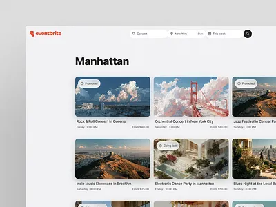Eventbrite - Events Concept Redesign branding cards clean concept concept design design eventbrite grid illustration list minimal minimalist product design redesign ui ux web app web app design web design website