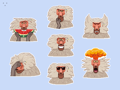 Epic Baboon mascot stickers 2d animal baboon emotions flat illustration pixel pixel art stickers