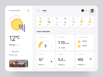 Weather App application art cards chart creative dashboard data graphics icons interaction minimal product design typography ui ux weather weather app web app web design wesbsite widgets