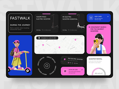 UI Elements | Fastwalk 3d animation 3d motion animated animation charging collage design desire agency electric scooter graphic design illustration location map motion motion design motion graphics scooter rental search ui ui elements