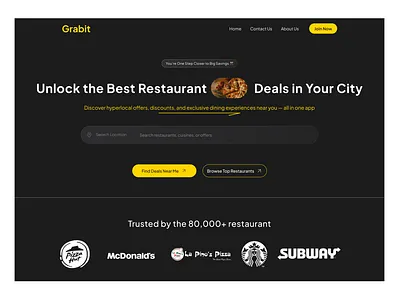 Grabit – Restaurant Deals App Landing Page deals figma graphic design landing page ui ux website
